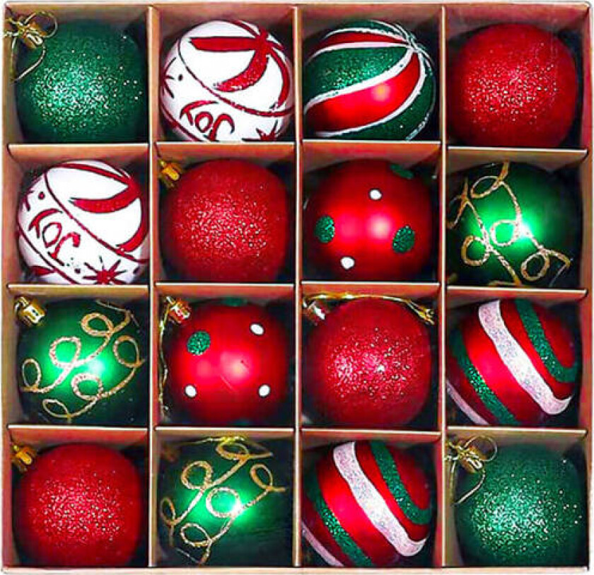 16 stk julekuler, 60mm julekuledekorasjoner