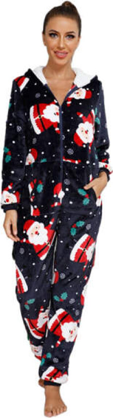 Jule-Onesies for Kvinner Jumpsuit One-Piece Pyjamas Blå XL