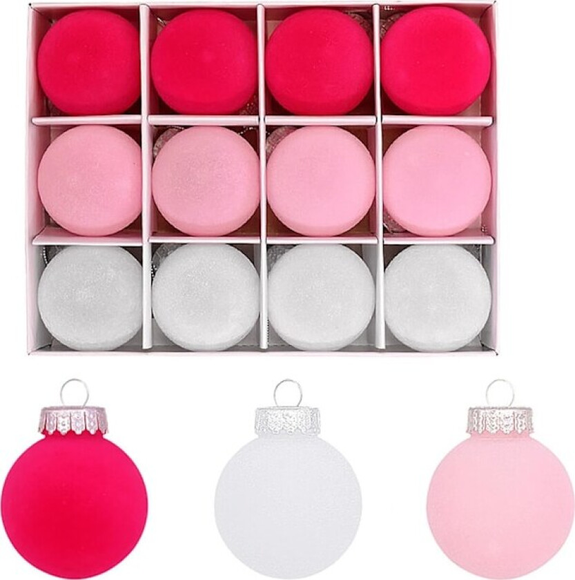 2,63 tommers julekuler, håndlagde knusefrie dekorasjoner til jul (rød rosa gul, 12 stk) Red Pink Yellow