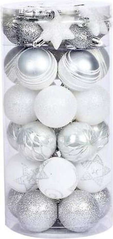 41-pakks julekulepynt, stjernemalt julekulesett, juletre (sølvhvit)