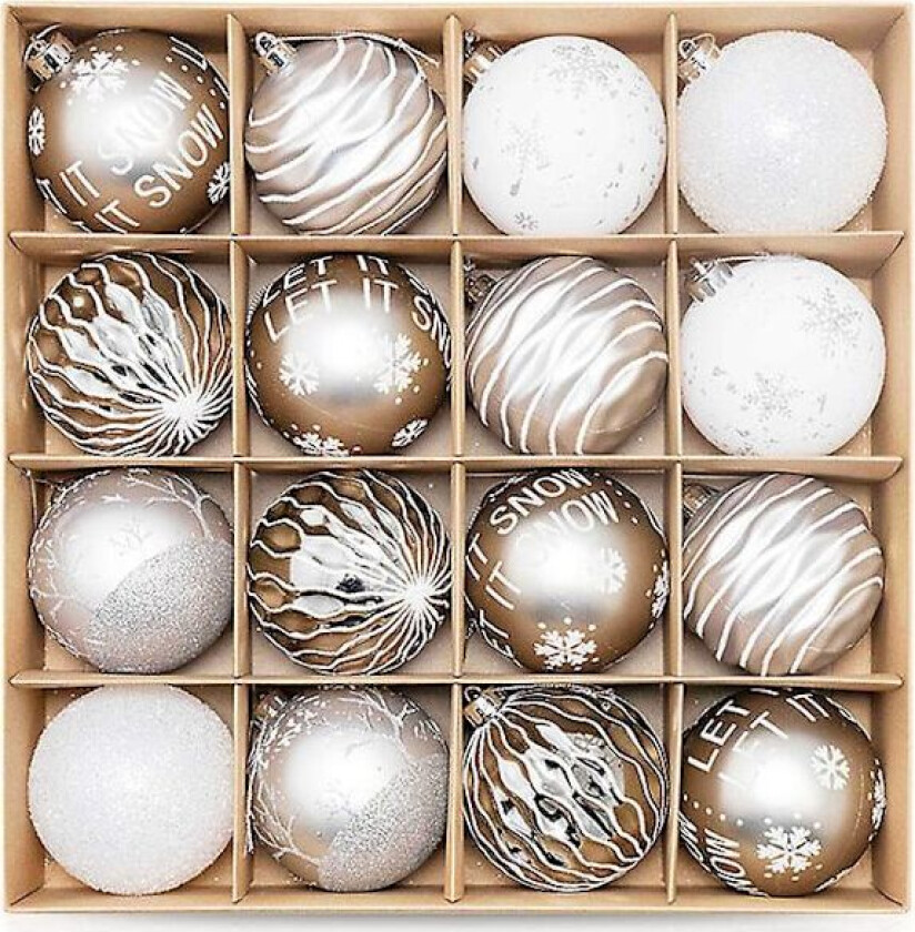 16 stk Julekuler 16 8cm Plast Julefargekule Juletre Henger Ornament Henger Ornamenter Silver White