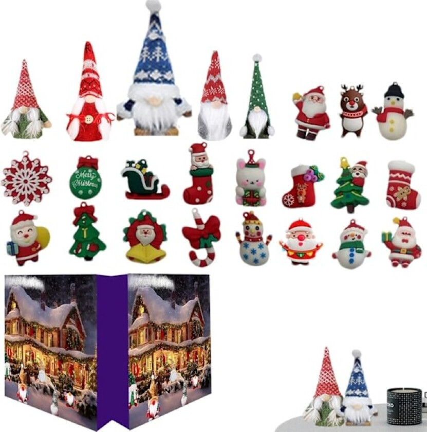 Adventskalender 2024, Julekalender med 24 figurer, bærbare julegaver til voksne, barn og venner 5 gnomes + 19 gadgets