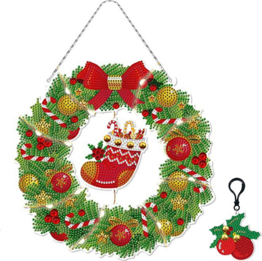 5D Diamantmaleri DIY Julekrans Henge LED Lysstreng