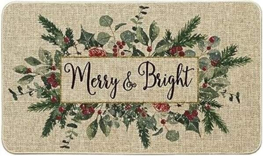40x60cm Merry&Bright Eukalyptusblader Misteltein Julematte, Vinter Jul Hjemmedekor Lavprofil Bryter Teppe Dørmatte F