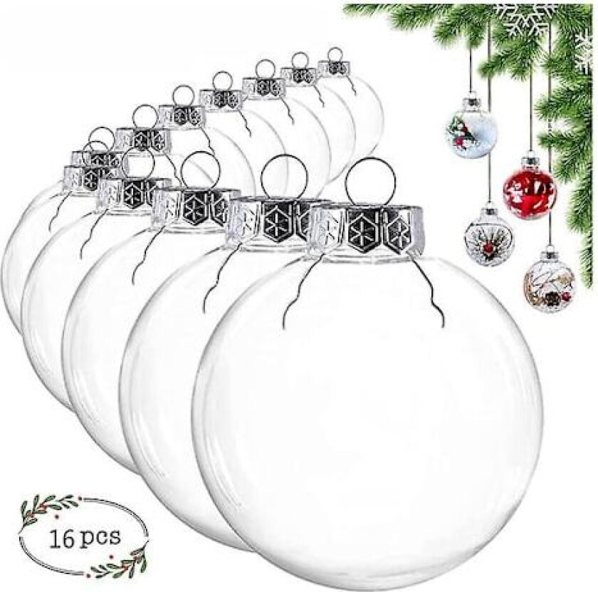 16 stk Julekule Fyllbare Kuler Klar Julekule Juletre Pynt Ornament