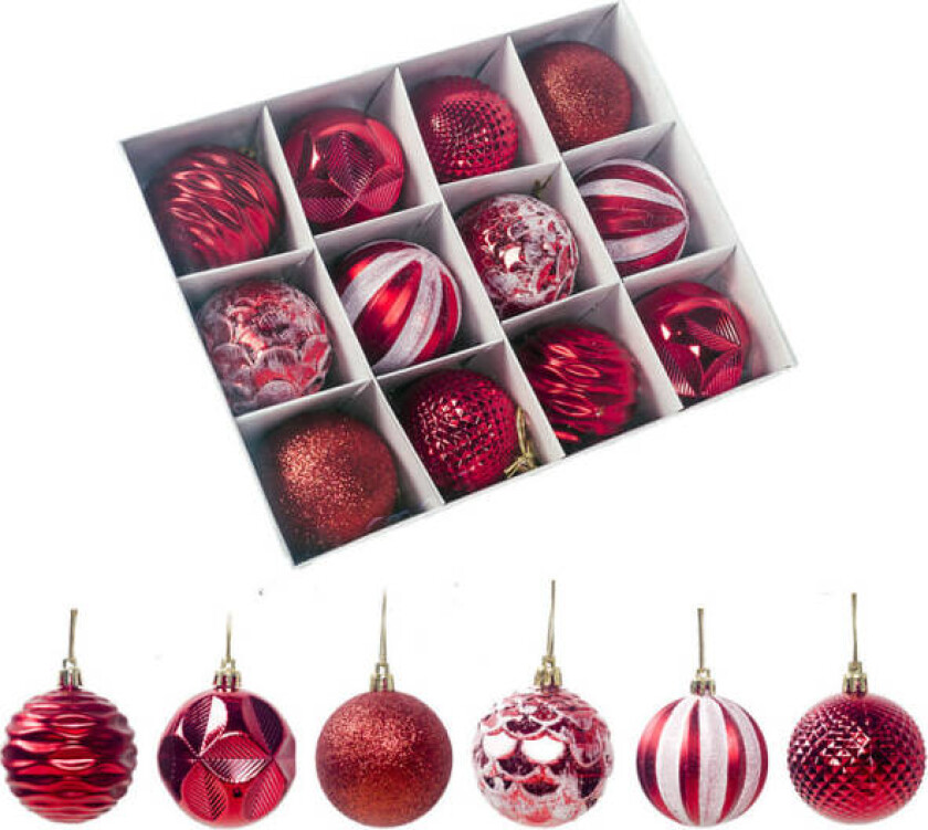 12 stk julekulepynt for juletredekor 2,36" gaveeske Red