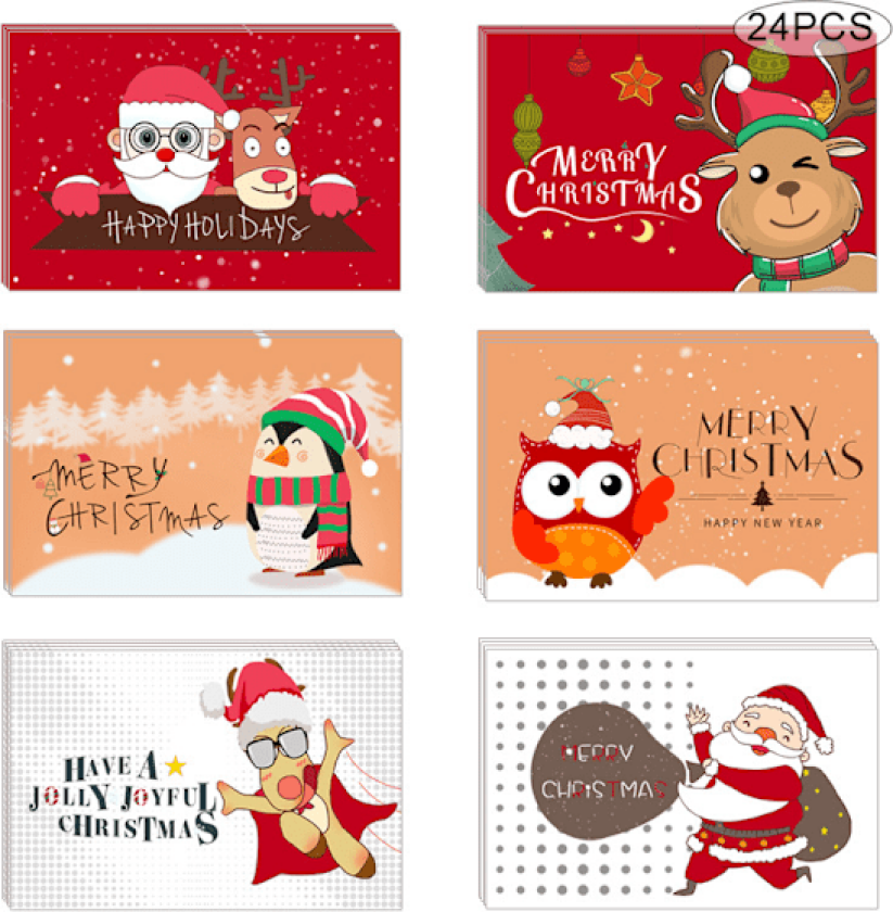 24 stk julekort eller gratulasjonskort, håndlagde gratulasjonskort med blanke