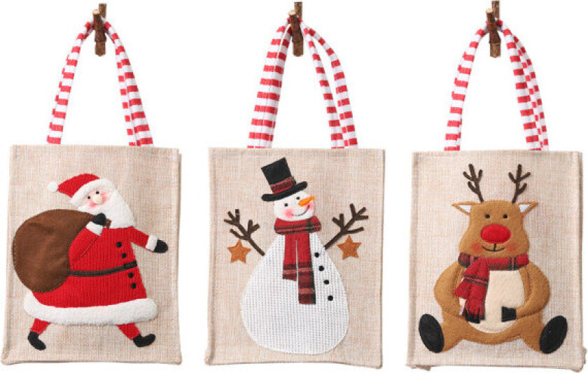 Linen gavepose med 3D-broderi 19 * 15cm 3 stk