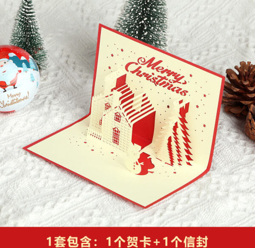 Mub- stereoskopisk julehilsen 3d Melding for juletegnefilm juletre Liten kort gave gratulasjonskort Röd