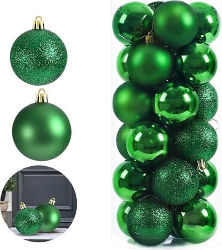 24 stk Mini Julekuler Ornamenter, Knusefrie Julehengende Kuler for Juletre, Ferie, Bryllup (Grønn)