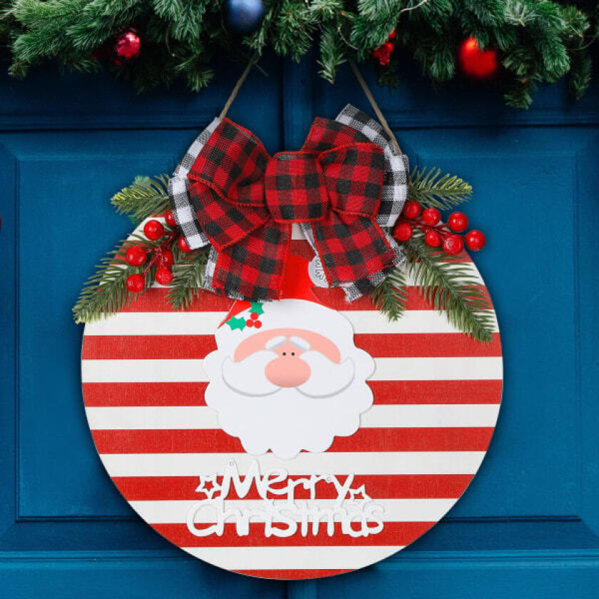 Julekrans skilt ornament utendørs, Buffalo Plaid treskilt