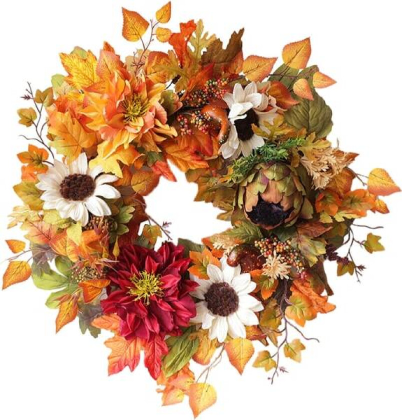 Kunstig høstkrans, dørkrans, julekrans hjemmedekor pynt til høst Halloween Thanksgiving Day, innendørs utendørs dekor