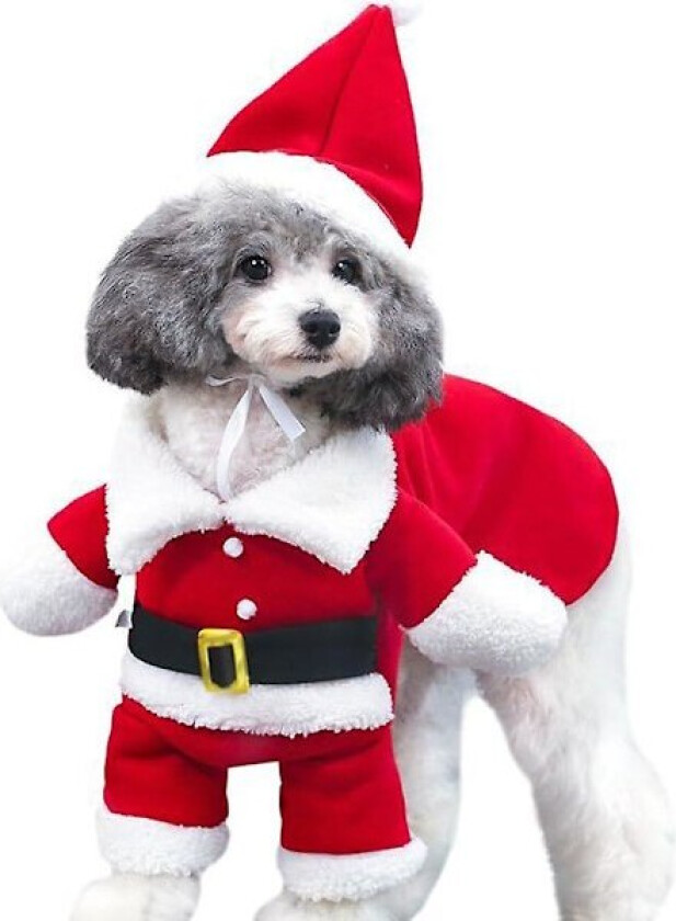 Julekostyme for hund med lue, Santa Claus-drakt, hettegenser for hund, julekostymer for katt, festdrakt, varm om vinteren (rød, xs)(S)