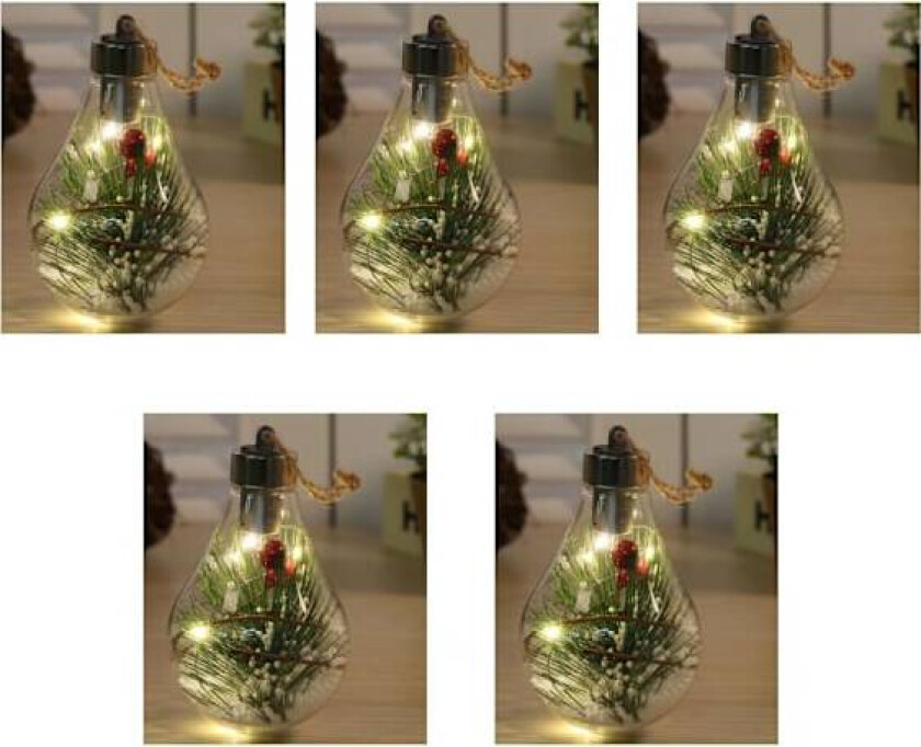 5 stk hengende julekule med LED-lys hengende Chr