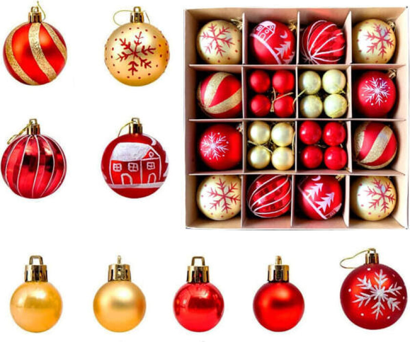 Julekuler Ornamenter for Xmas Juletre, 44stk Shatt