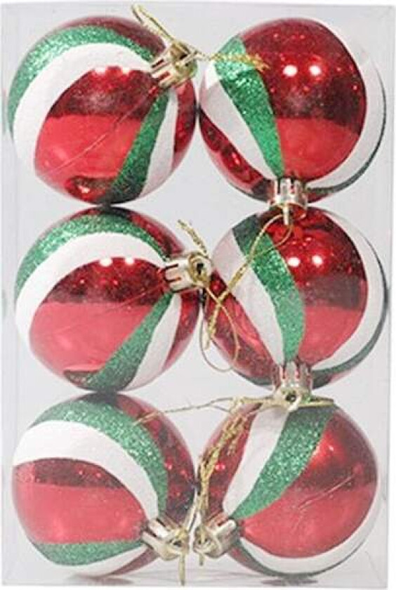 6 stk julekule i plast, 6 cm glitterkule til juletreet