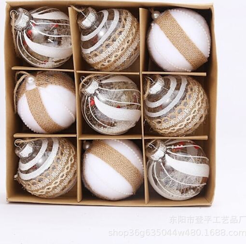 Ny julekule i hamptau, 8 cm, håndlaget, gjennomsiktig, julepynt til juletreet, hengende kule, dekorasjonsboks