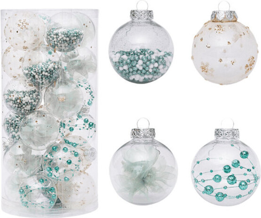 24 stk 6 cm mintgrønne malte netting gjennomsiktige kuler, julekule sett, juletrepynt