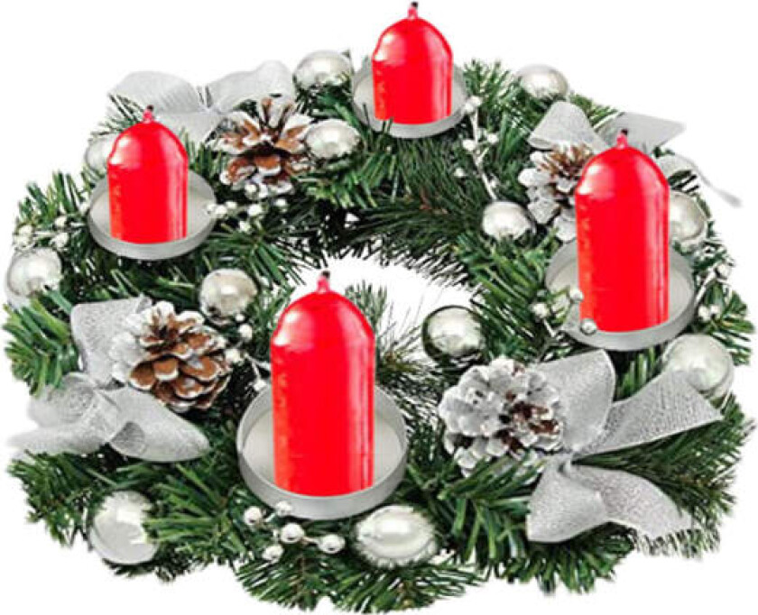 Julekrans Lysestakeholder, Adventskrans Juleborddekorasjon, Julekrans Lysestake, Juleborddekorasjoner Silver