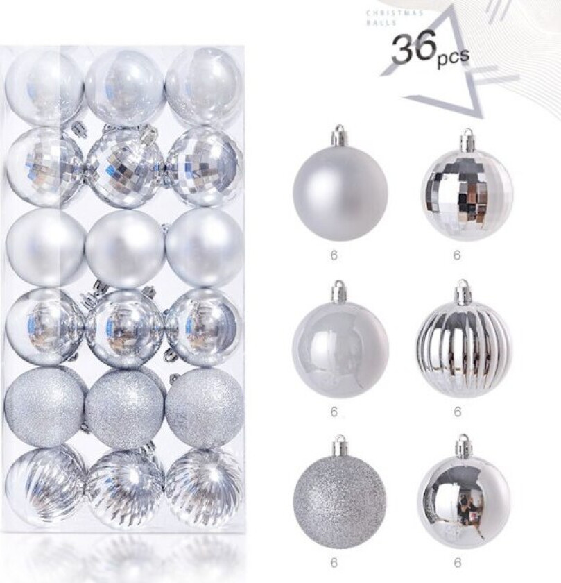 36 stk Julekulepyntsett Julgranshänge SØLV Silver