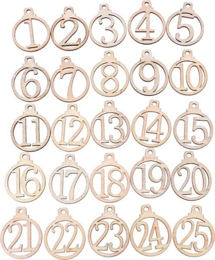 Julekalender i tre med nummerplate 1-25 Julekalender Håndverk Digital gaveetikett Juletrærpynt