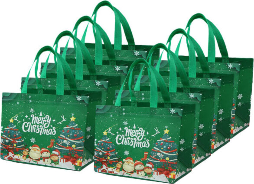 8 stk gjenbrukbare gaveposer - Stor gavepose med håndtak - Julepose, Gavepose, 32,5x25x17 stor størrelse