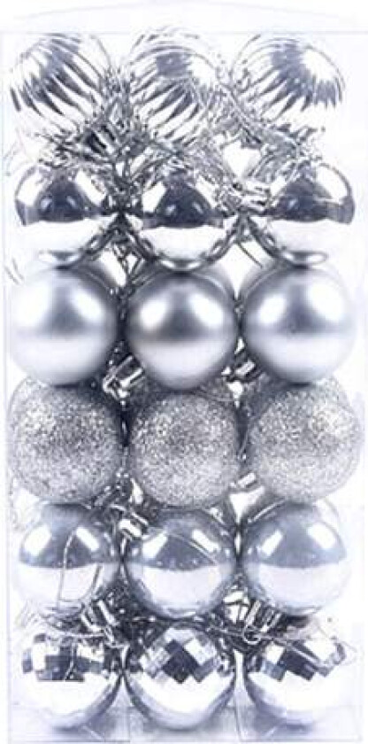 Pakke med 36 julekulepynt usynlig juledekorasjon juletrepynt sølv