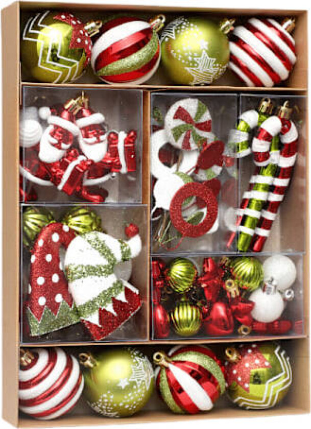 Julepynt, 50-delt sett med julekuler, juletrepynt, juletrepynt