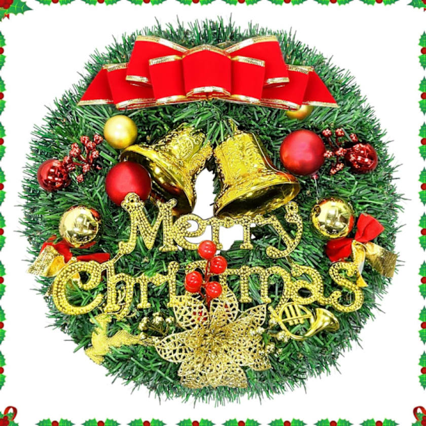 Julekrans Dør 30 cm Kunstig Julekrans, Julekrans med Sløyfe Jingle Gran Garland for Utendørs