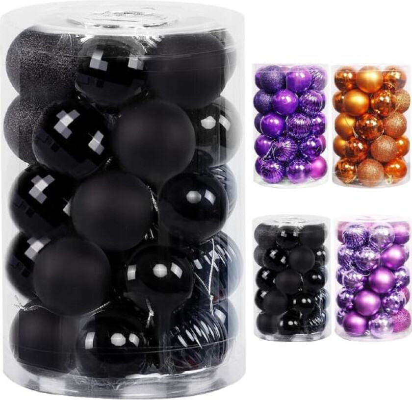 Julekulepynt for juletreet, forhåndstrengte, sorte julekuler