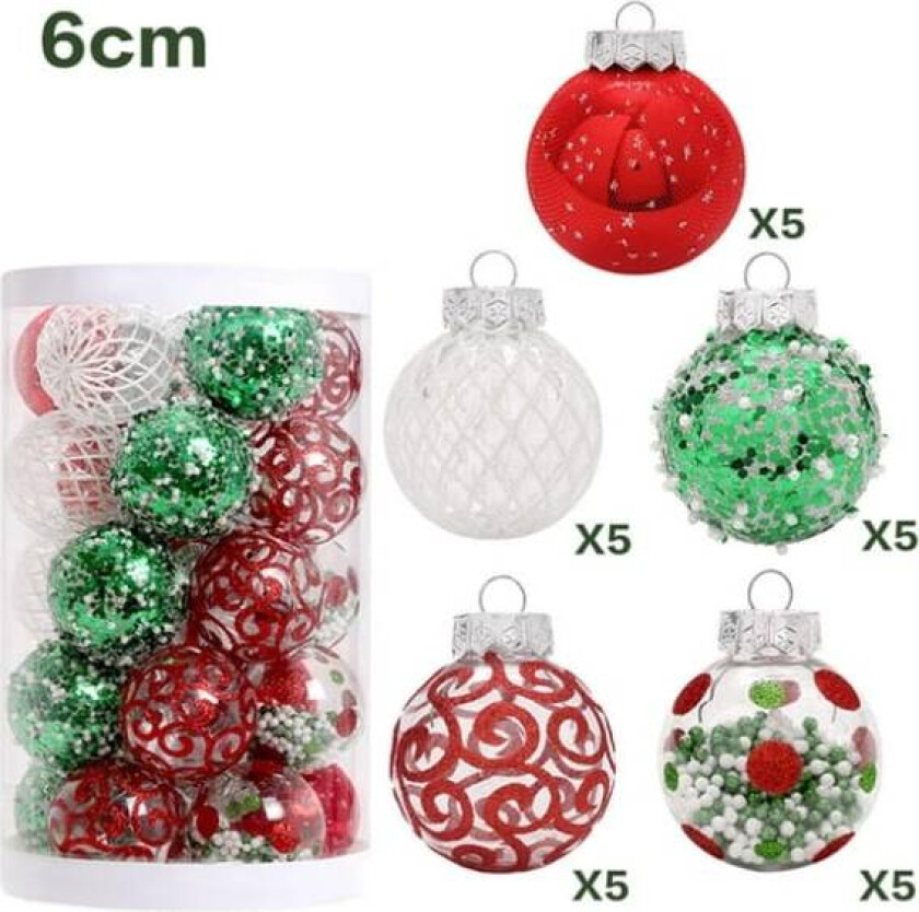 Julekuler Ornamenter til Juletreet, 25 stk Plast Ugjennomsiktige Ornamentkuler Juletrepynt Fargede og Glitterfestpynt
