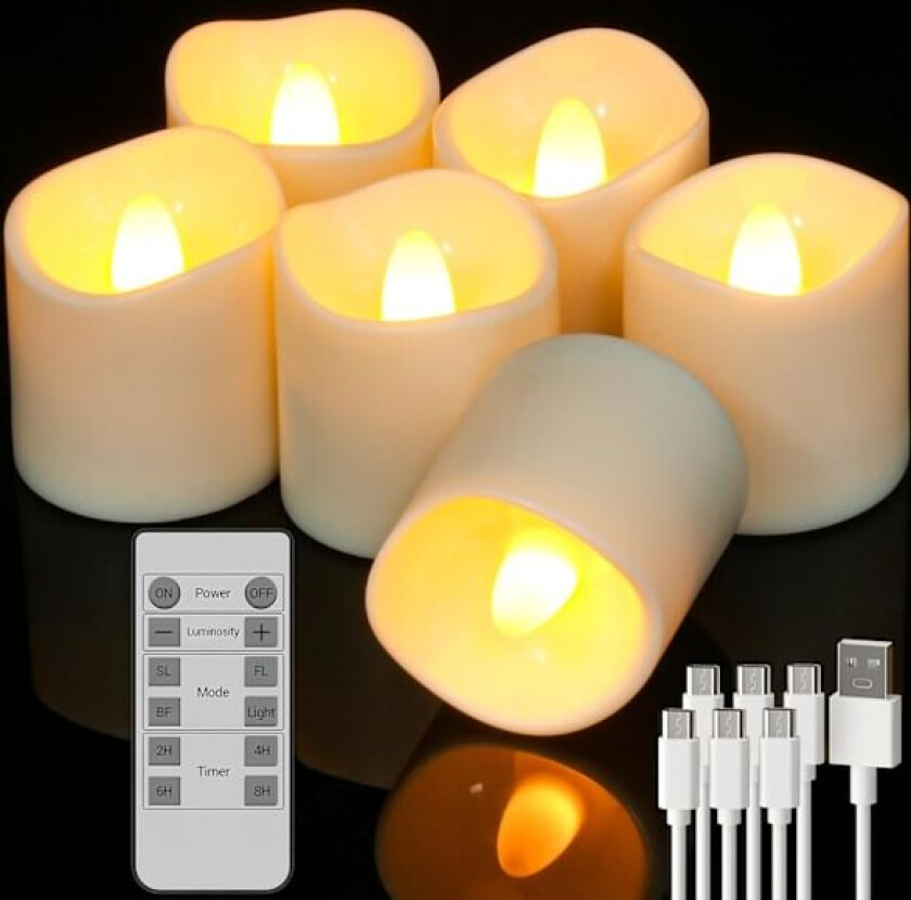 6 Ladbare LED-blinkende telys med USB-kabel for juledekorasjon 6 st - slät textur Parent