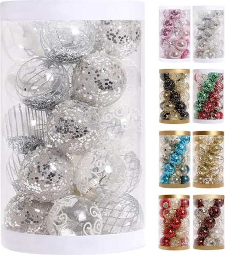 Julepynt til juletreet 25 stk Svarte og Gull Julepynt 6 cm Knusefrie Julepynt til Juletreet Julekuler Silver white