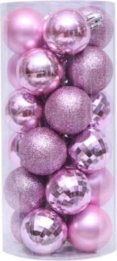 24 x 4 cm julekuler hengende kuler juletre dekorasjonssett (rosa)