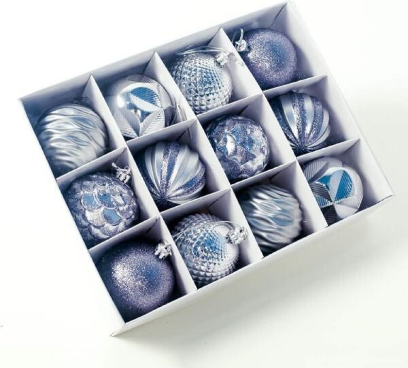 12 stk julekuler ornamenter juletrepynt sølv