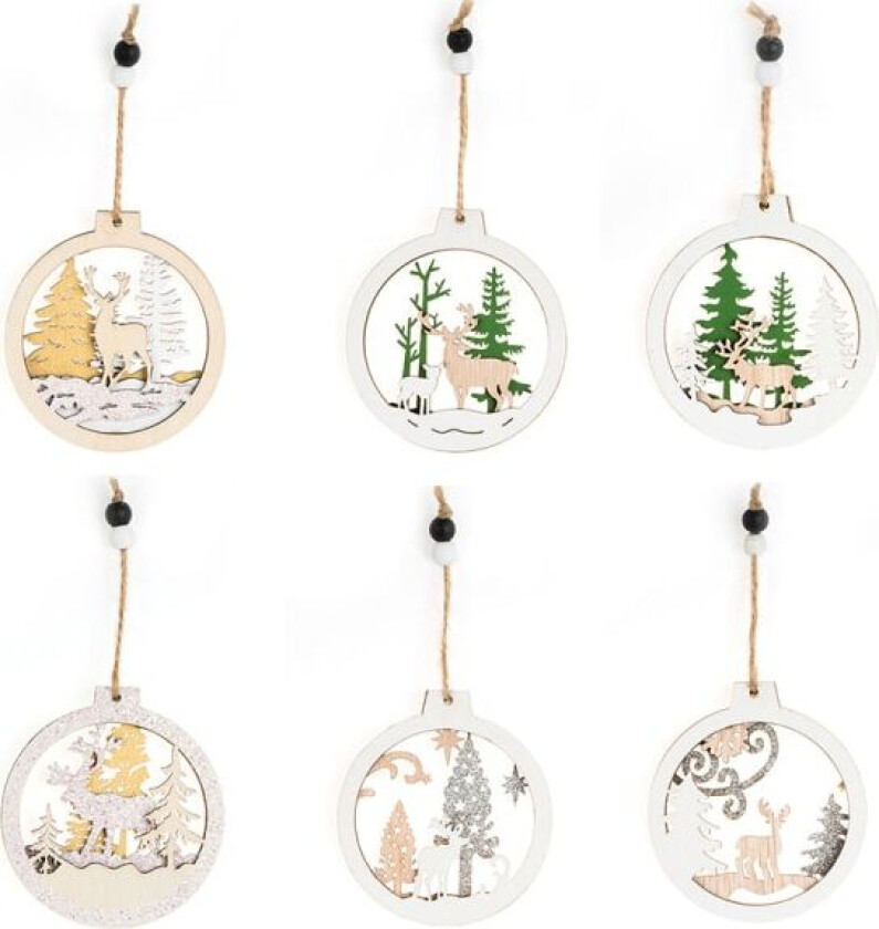 24 stk Trepynt Henger - Laserkuttet Juletrepynt Julekule med Treutskjæring og