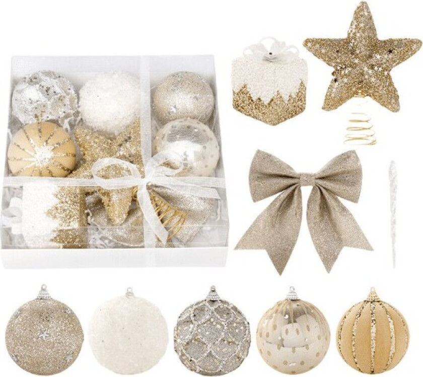 Juletrærpyntkuler, hengende på juletreet, juledekorasjon, julekule stjerne sett