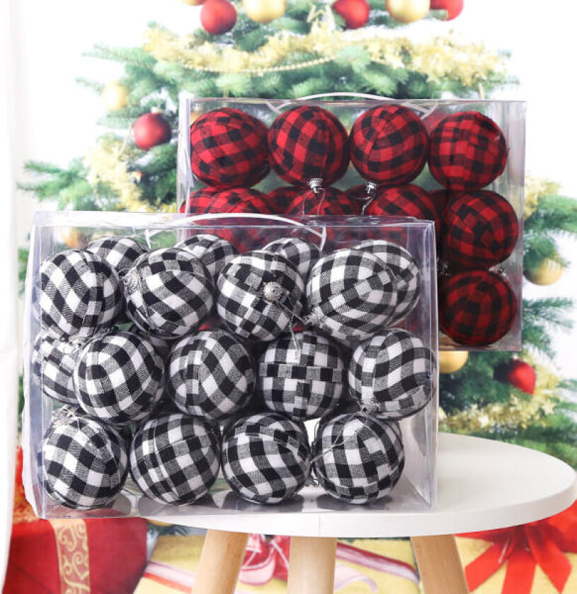 Julepynt 7CM svart og hvit tartan julekule s