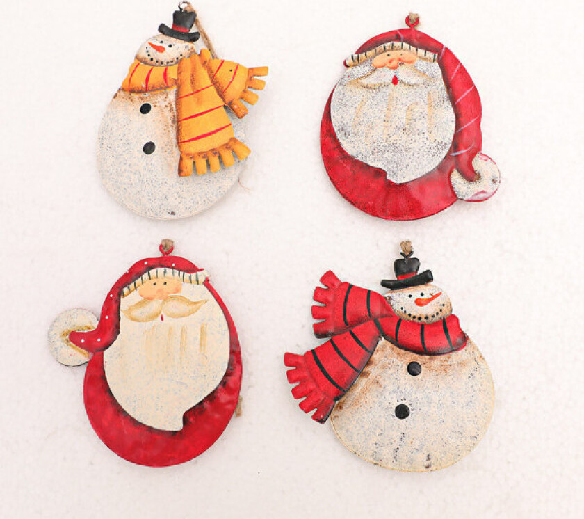 Julepyntsett med 4 julekuler, juledekorasjoner med julenisse og snømann, hengende julepynt