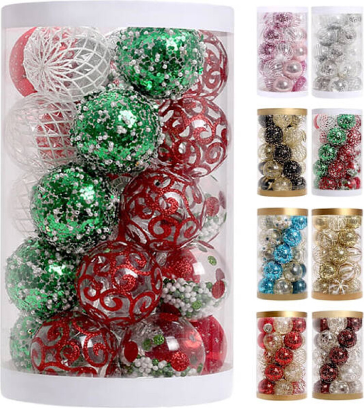 Julepynt til juletreet 25 stk Svarte og Gull Julepynt 6 cm Knusefrie Julepynt til Juletreet Julekuler Red, green and white