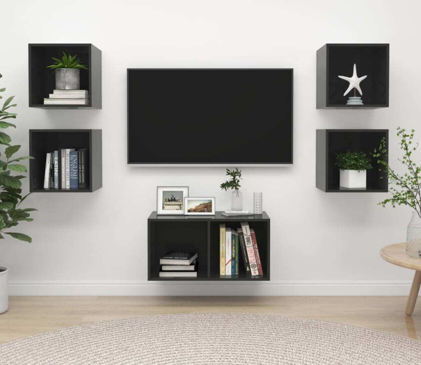 TV-benksettet 5 deler høyglans grå sponplate