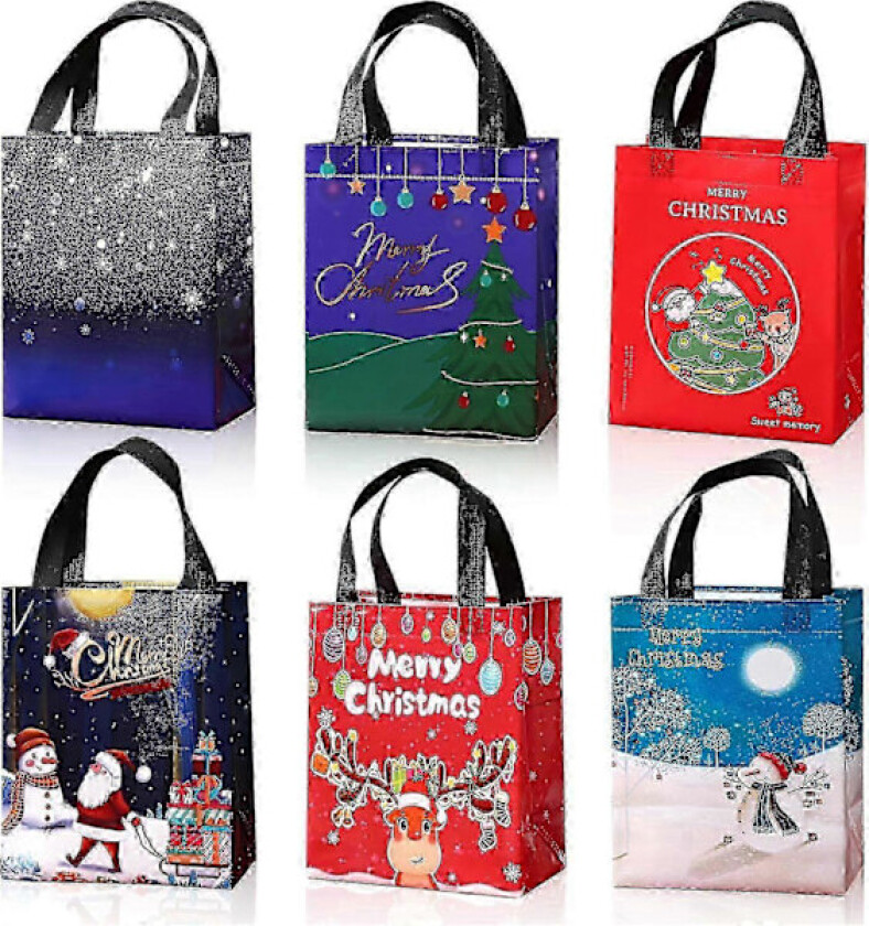 6 stk Gavepose, Julegavepose Gjenbrukbar, Godteripose, Multifunksjonell Ikke-vevd Julepose Gaveemballasje Frakt, Julefest Tilbehør