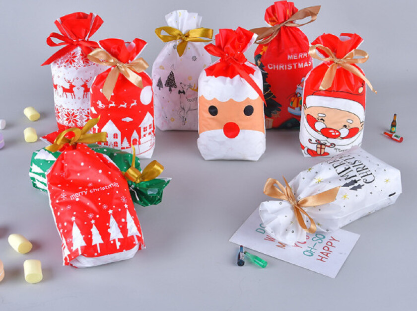 50 stk Juleribbon Trekkpose Mat Emballasje Gavepose