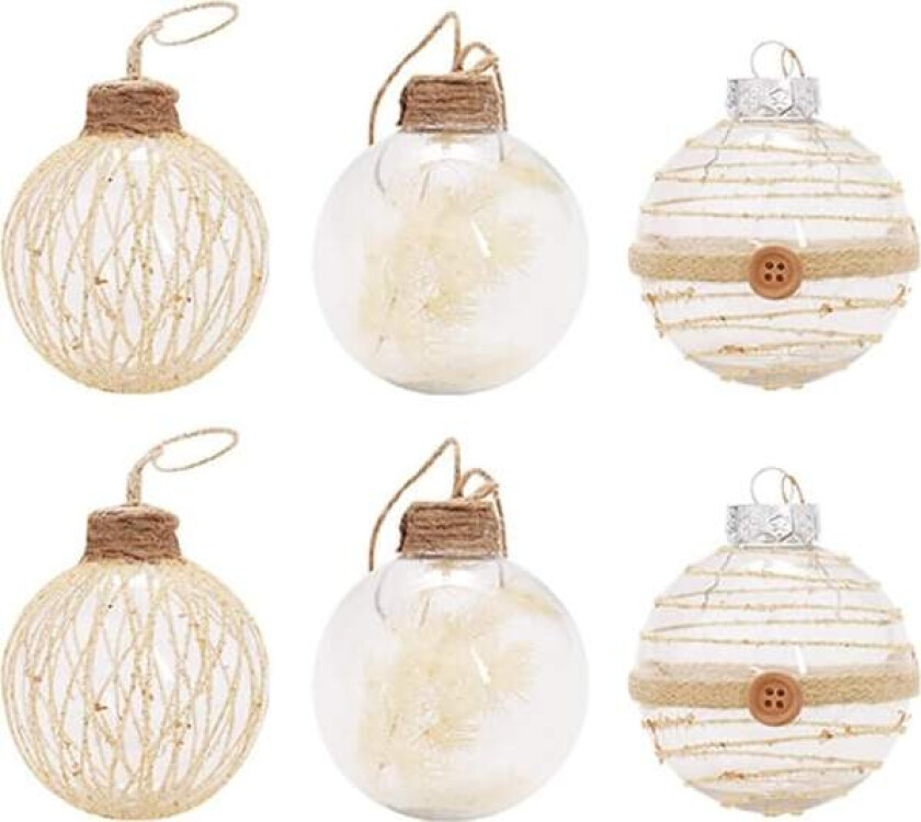 6 stk Premium Gjennomsiktige Julekuler, Plastkuler for Fest & Høytidsdekorasjoner Type 1