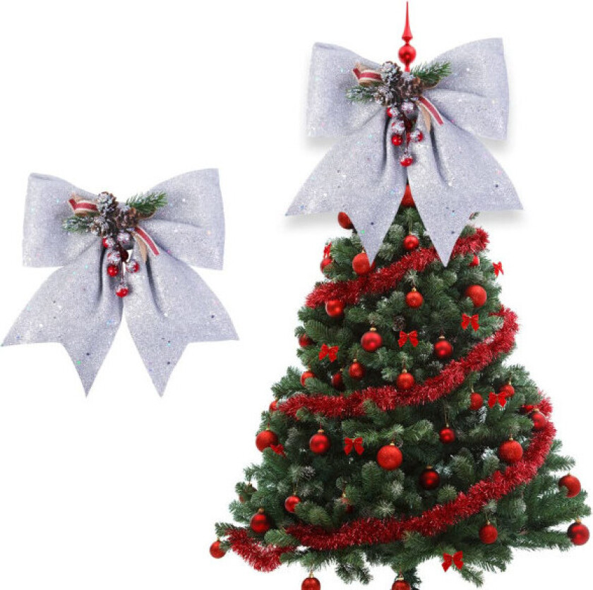 Juletrær Buer Sliver Buer for Juletrær Stor Juletrær Topper Bue for Juletrær Ornamenter, Julekrans Dekorasjoner
