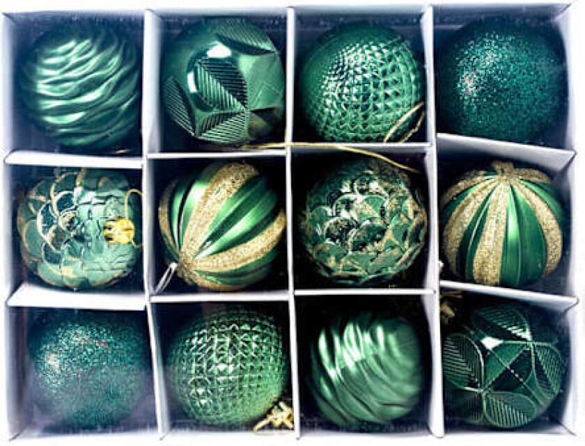 Røde julekuler små 12 stk, 6 cm juletrær i plast, mini julekuler, hengende dekorasjon for treet