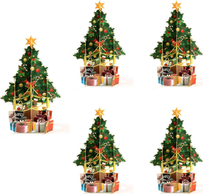 5 stk julekort med popup, håndlagde gratulasjonskort, julekort med popup, nyttårssett med popup-kort