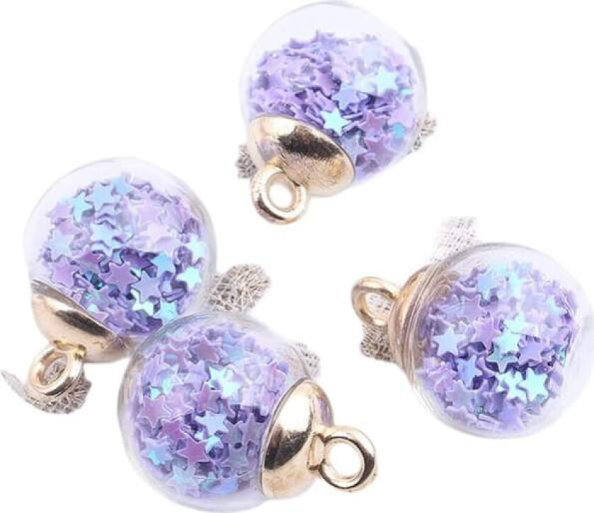 10 stk gjennomsiktige stjerneformede julekuler i fargerik glitterglass, julekuler til juletrepynt, lyse lilla