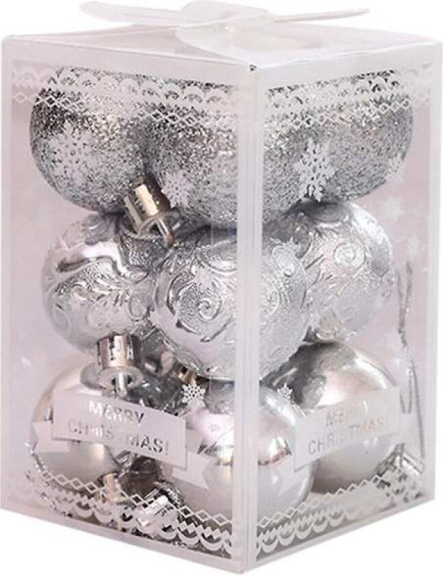 12 stk 4cm juletrepynt kuler dekorert julekule