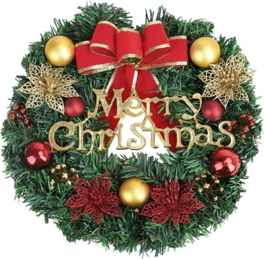40CM Julekrans til inngangsdøren, Utendørs juledekorasjoner krans, Kunstig furu julekrans julekranser med bjeller